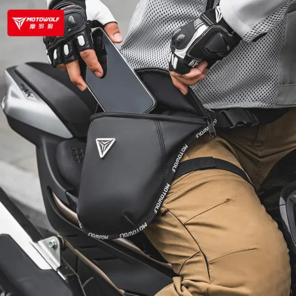 Motowolf Motorcycle Leg Pack – Waterproof Riding Thigh Bag for Adventure & Touring Bikers 4 Motowolf Motorcycle Leg Bag compartments for mobile, wallet, keys