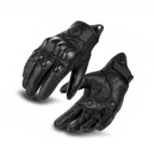 Pair of Motowolf Full Finger Goatskin Leather Gloves displayed on a premium motorcycle seat