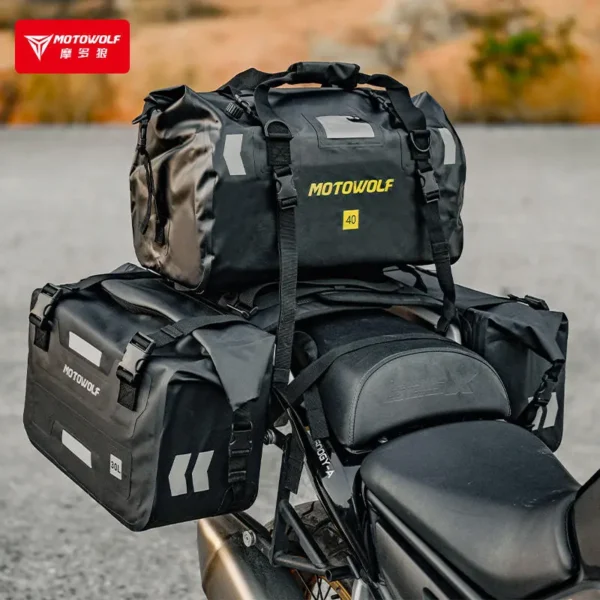 Motowolf Travel Bag attached to motorcycle