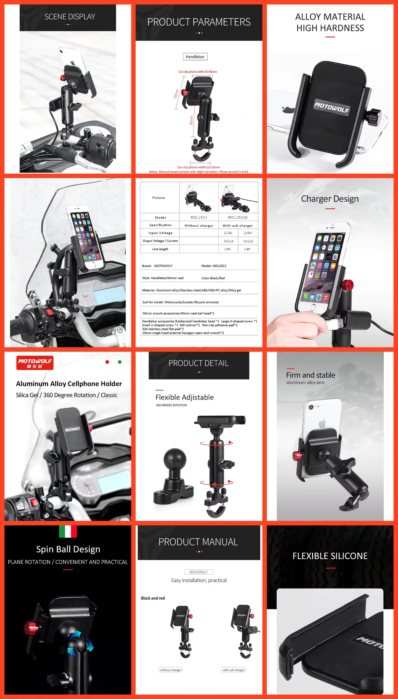 Motowolf Mobile Holder – Silicone Non-slip 4–6.5 Inch Motorcycle Phone Stand 16 Close-up of Motowolf Silicone Phone Holder