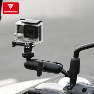 Black Motowolf anti-shake motorcycle camera mount front view