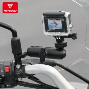 Motowolf Camera Mount Installed on Bike Handlebar for Stable Footage