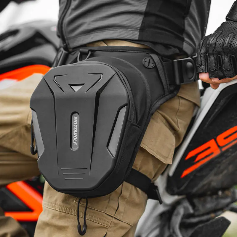 Motowolf Leg Bag – Motorcycle Waterproof Riding Waist & Thigh Pouch 3 Motowolf Leg Bag front view with compartments