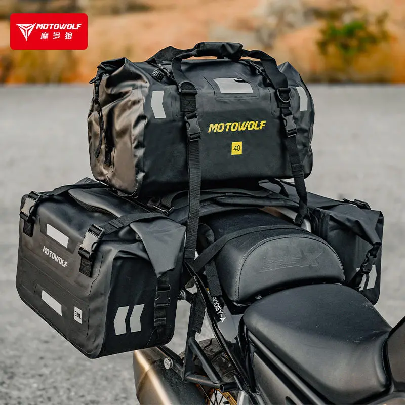 Motowolf Tail Bag – 40L Waterproof Motorcycle Outdoor Sport Luggage 3 Motowolf Travel Bag attached to motorcycle