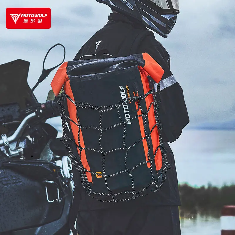 Motowolf Waterproof Backpack – Motorcycle Helmet Bag 10 Motowolf Waterproof Backpack on motorcycle