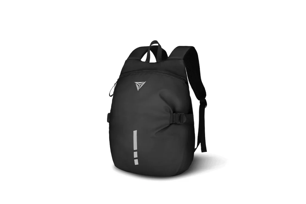 Black Motowolf Helmet Bag holding a full-face motorcycle helmet on a motorcycle seat