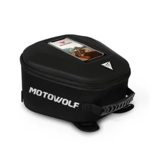 Black Motowolf Fuel Tank Bag Outdoor Sports Large Capacity mounted on a motorcycle gas tank