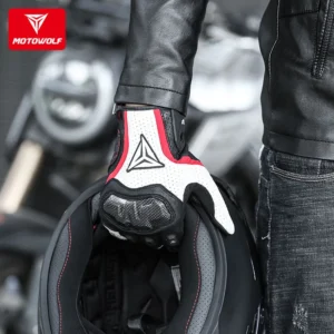 Close-up of the premium cowhide leather texture on the Motowolf Leather Racing Gloves