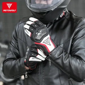 Close-up of the micro-perforated cooling ventilation holes on the fingers of the Motowolf Leather Racing Gloves