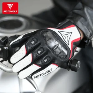 Detailed view of the heavy-duty hard-shell knuckle armor on the Motowolf Leather Racing Gloves