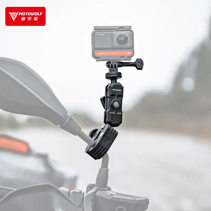 MOTOWOLF Clamp Camera Mount - For Go-pro Record 2 Action Camera Attached to MOTOWOLF Clamp