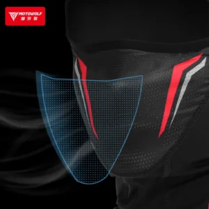 Demonstration of the high-stretch elastic material of the Motowolf motorcycle balaclava