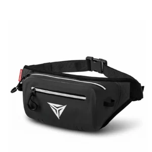 Black Motowolf MB12 Waterproof Waist Bag worn around the waist of a motorcycle rider
