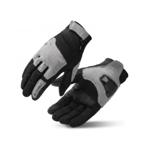 Pair of black Motowolf Synthetic Fiber Motorcycle Gloves displayed on a sleek motorcycle seat