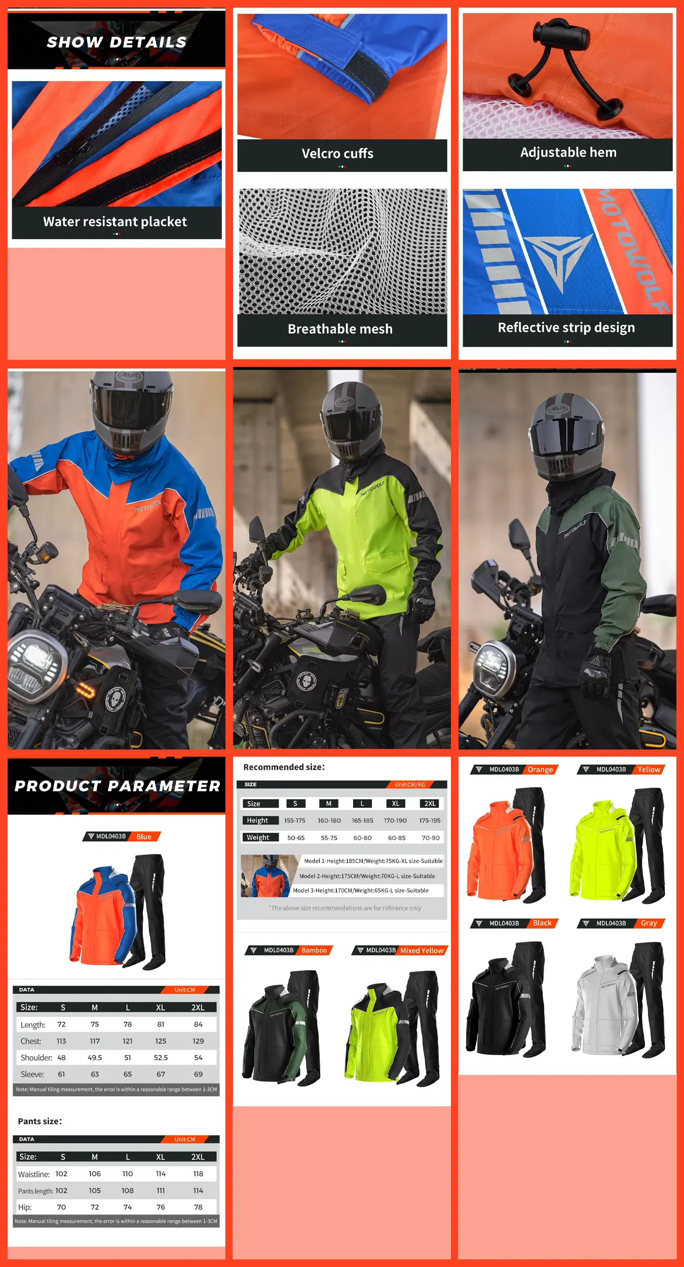 MOTOWOLF Raincoat V4 – Waterproof Motorcycle Riding Raincoat Army Green 9 motowolf raincoat reflective motorcycle rain jacket
