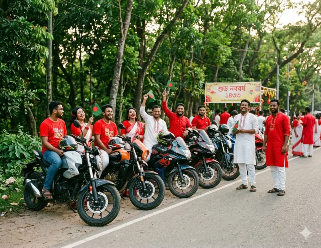 পহেলা বৈশাখ ১৪৩৩: বাইকারদের জন্য নতুন সাজ, নতুন সফর এবং সর্বোচ্চ নিরাপত্তা! 2 Gemini Generated Image br2n2hbr2n2hbr2n