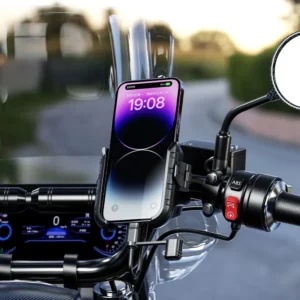 KEWIG Mobile Holder mounted on a standard motorcycle handlebar.