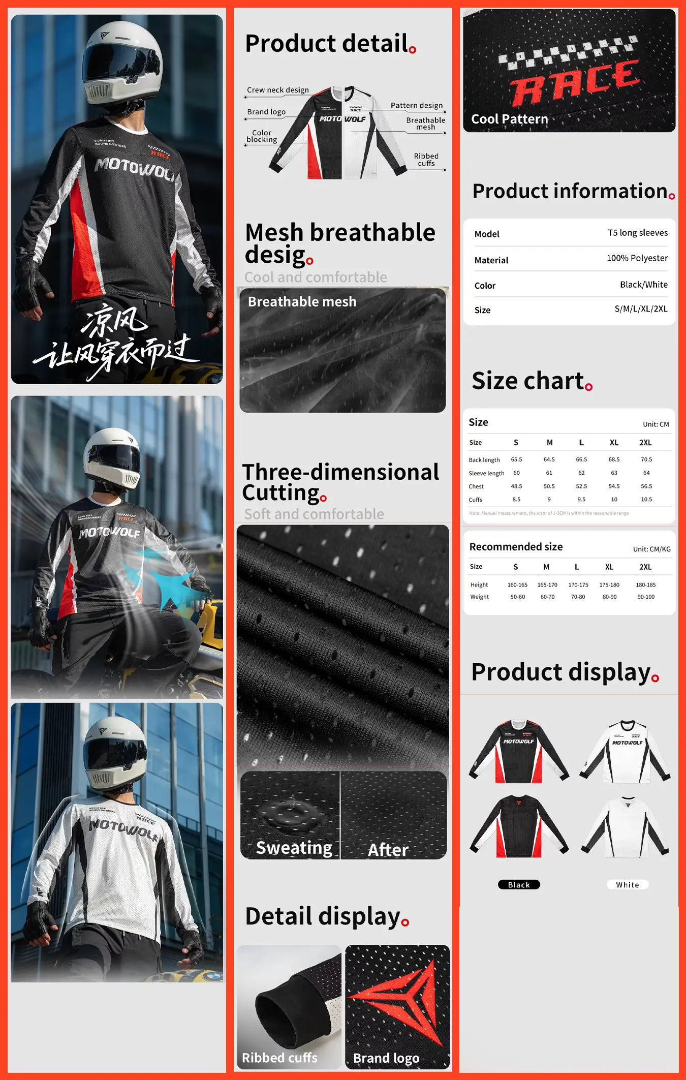 Motowolf T-Shirt T5 – Long Sleeve Summer Riding Jersey 13 Motowolf-T5-Fabric-Detail