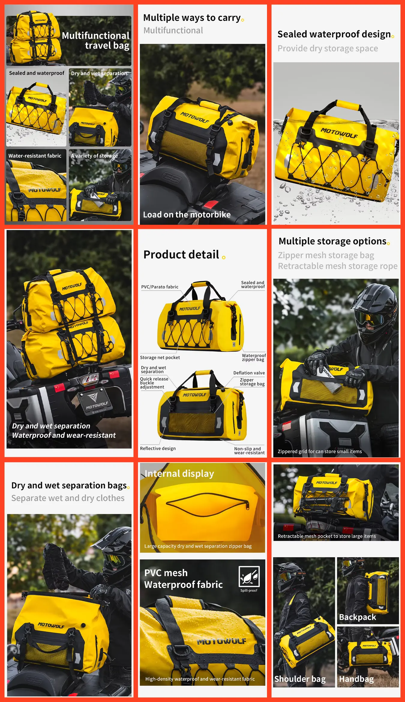 Motowolf Tail Bag MB4 – Premium PVC Waterproof Motorcycle Luggage 16 Motowolf Tail Bag MB4 waterproof PVC fabric close-up