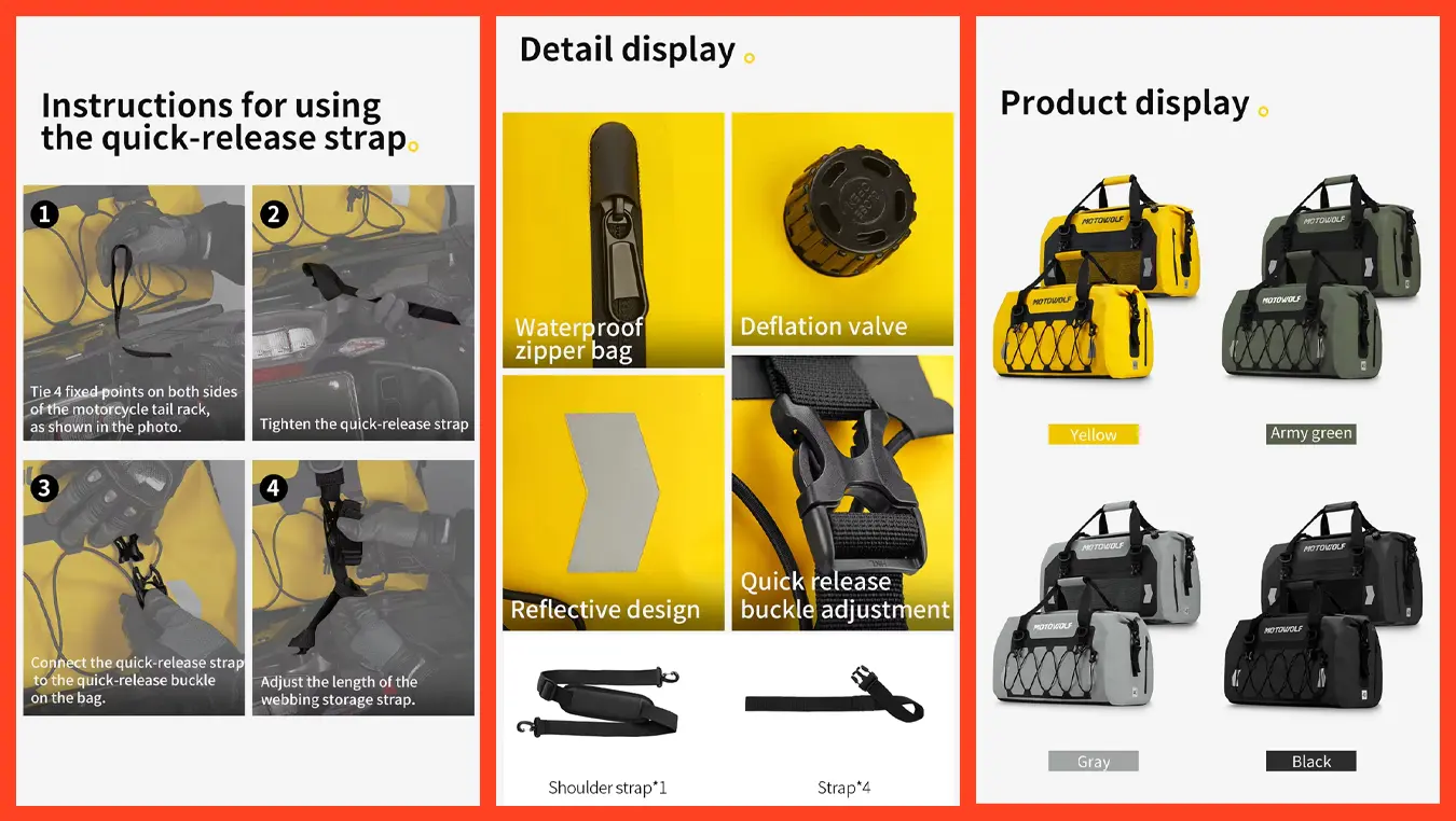Motowolf Tail Bag MB4 – Premium PVC Waterproof Motorcycle Luggage 17 Motowolf Tail Bag MB4 mounted on a motorcycle rear seat