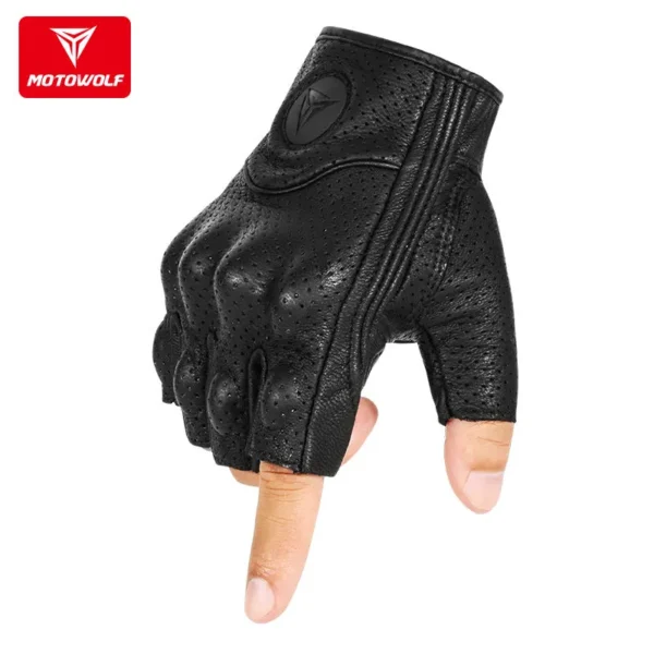 Perforated breathable leather on MOTOWOLF Half Finger Riding Gloves
