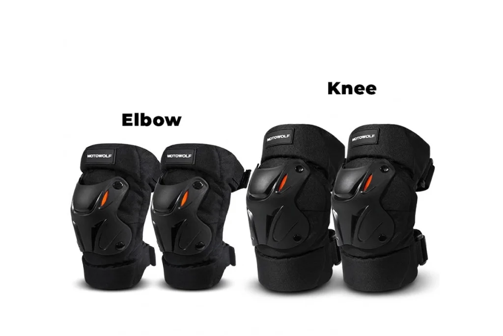 Side profile of the Motowolf Knee Protectors bending at the dual-pivot hinge mechanism