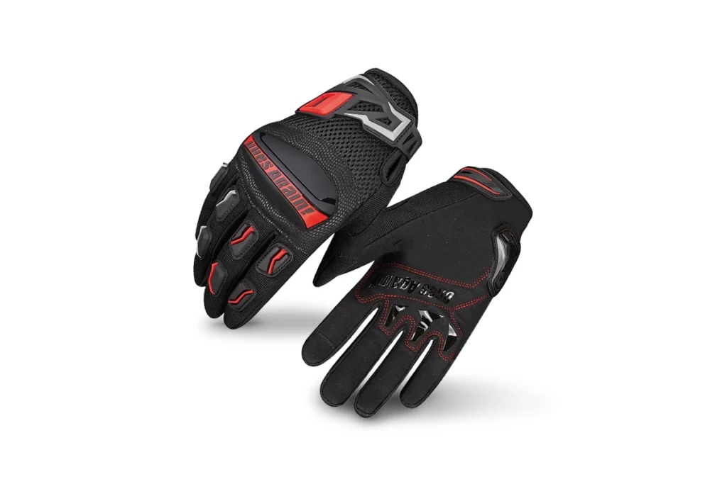 Once Again Full Finger Riding Gloves MG02 1 Pair of black Once Again Full Finger Riding Gloves MG02 displayed on a motorcycle seat