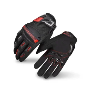 Pair of black Once Again Full Finger Riding Gloves MG02 displayed on a motorcycle seat