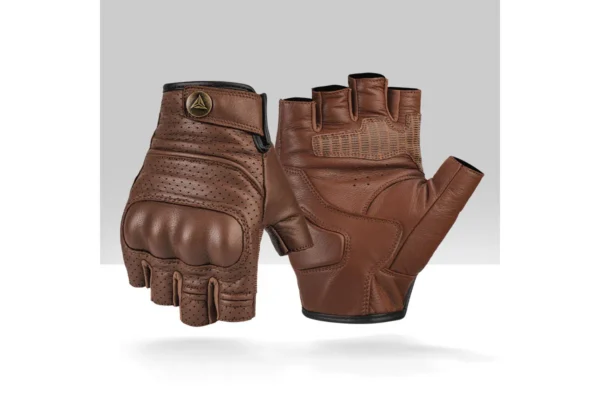 MOTOWOLF Leather Gloves – Retro Half Finger Motorcycle Riding Gloves 1 Rider gripping motorcycle handlebars wearing MOTOWOLF Leather Gloves