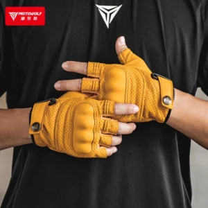 View of the double-layered reinforced palm and shock-absorbing pads on the Motowolf Retro Half Finger Motorcycle Gloves