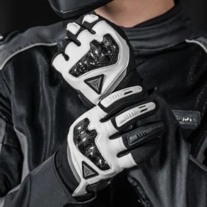 Close-up of the premium, supple genuine leather texture on the Motowolf Leather Full Finger Gloves