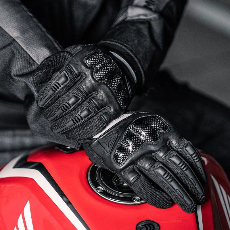 Motowolf Leather Gloves – Premium Motocross Riding Gear 9 Detailed view of the heavy-duty knuckle protection armor on the Motowolf Leather Full Finger Gloves