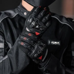 Close-up of the micro-perforated cooling zones along the fingers of the Motowolf Leather Full Finger Gloves
