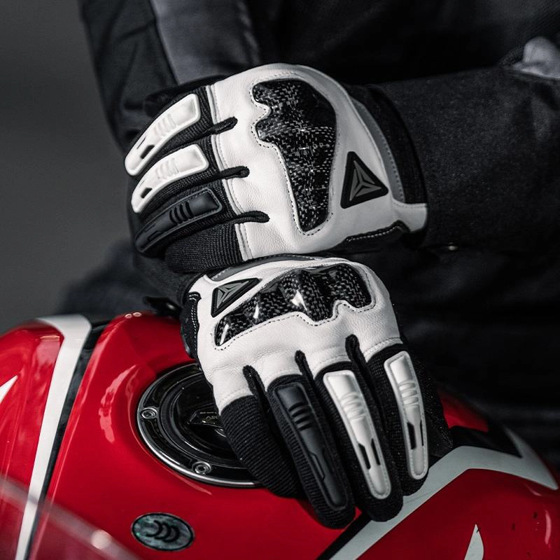 Motowolf Leather Gloves – Premium Motocross Riding Gear 7 The index finger of the Motowolf Leather Full Finger Gloves operating a smartphone GPS navigation screen
