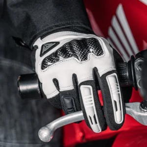 View of the double-layered reinforced leather and anti-slip grip pads on the palm of the Motowolf Leather Full Finger Gloves