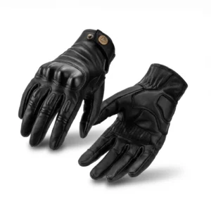 The sleek black color variant of the Motowolf Leather Full Finger Gloves displayed flat on a clean surface