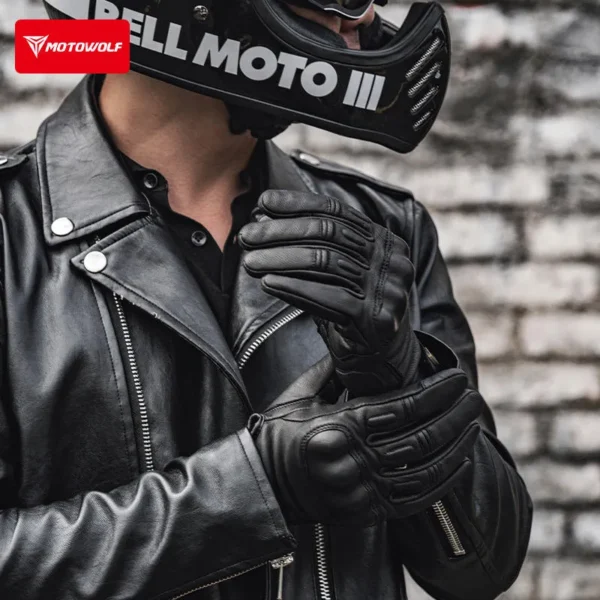 Motowolf Retro Leather Gloves Anti-Slip Palm