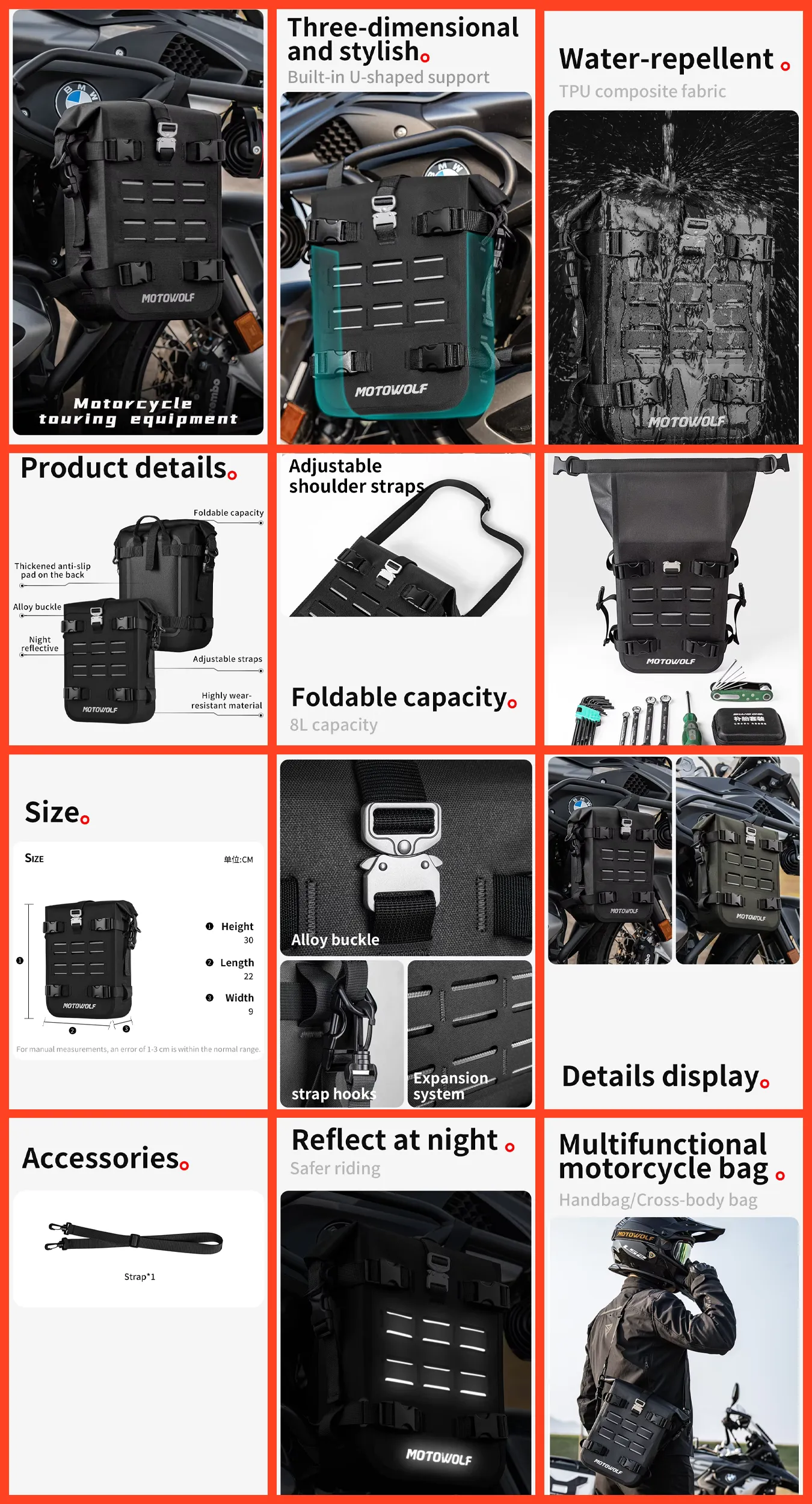 Motowolf Bumper Bag – Waterproof Motorcycle Crash Bar Storage 6 Motowolf Bumper Bag Tool Capacity