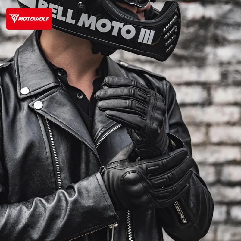 Motowolf Retro Leather Gloves – Touchscreen Racing Gear 4 Motowolf Retro Leather Gloves Anti-Slip Palm