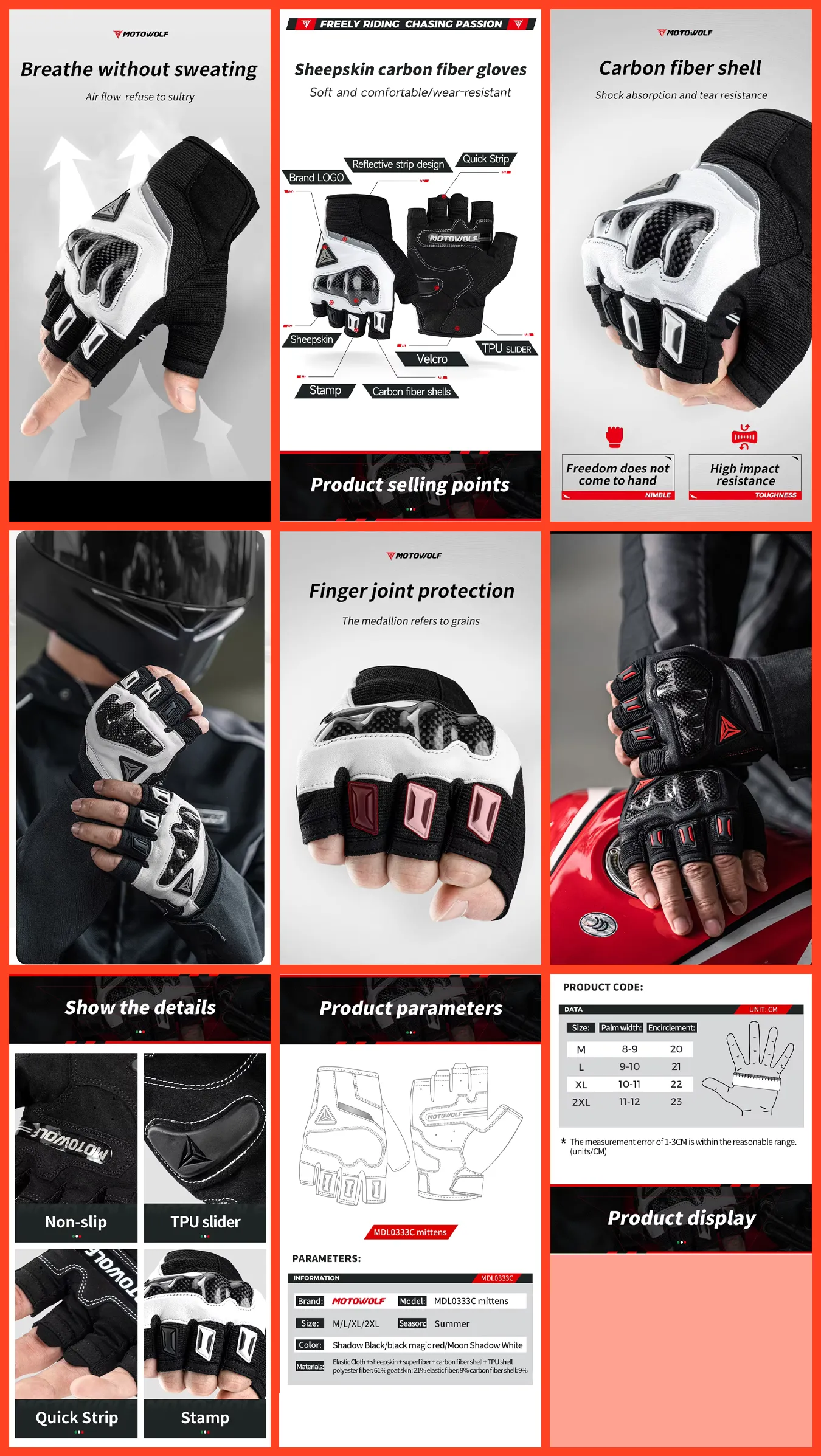 Motowolf Half Finger Leather Gloves – Retro Summer Riding Gear 7 Motowolf Half Finger Leather Gloves Knuckle Armor