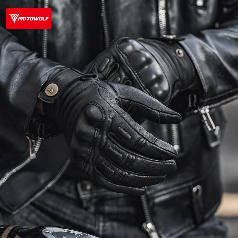 Motowolf Retro Leather Gloves – Touchscreen Racing Gear 2 Motowolf Retro Gloves Knuckle Armor