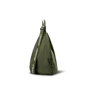 Black Motowolf Helmet Bag MB8 holding a full-face motorcycle helmet resting beside a sports bike