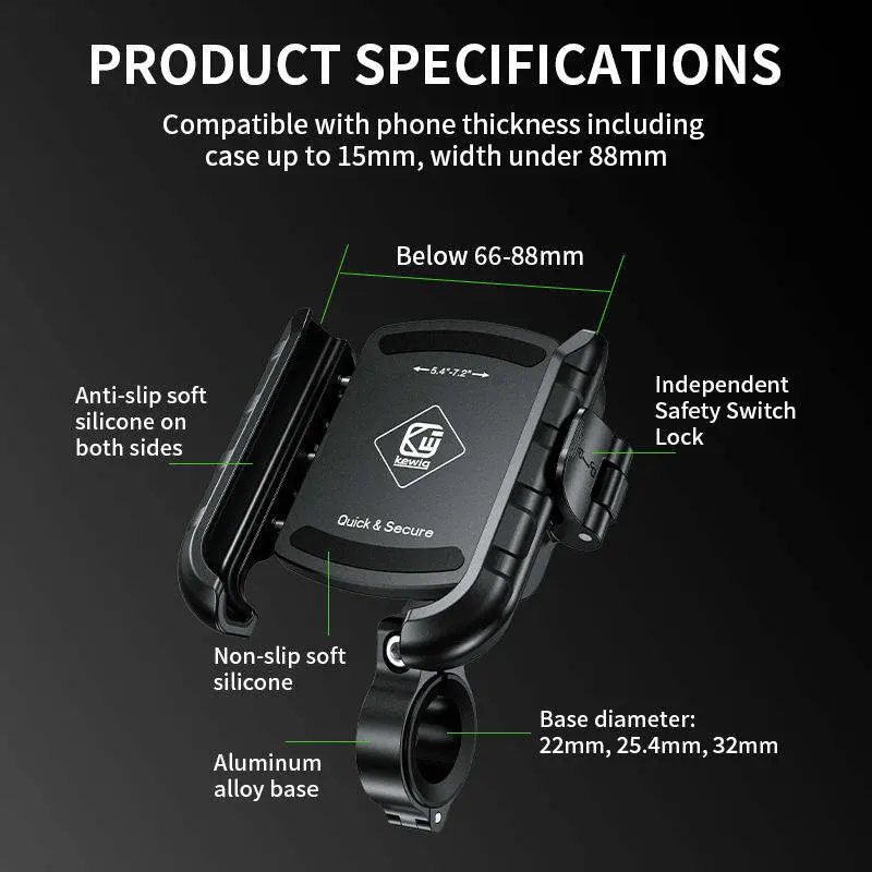 Kewig Mobile Holder – Motorcycle Phone Mount 4 Kewig Mobile Holder 360 Rotation
