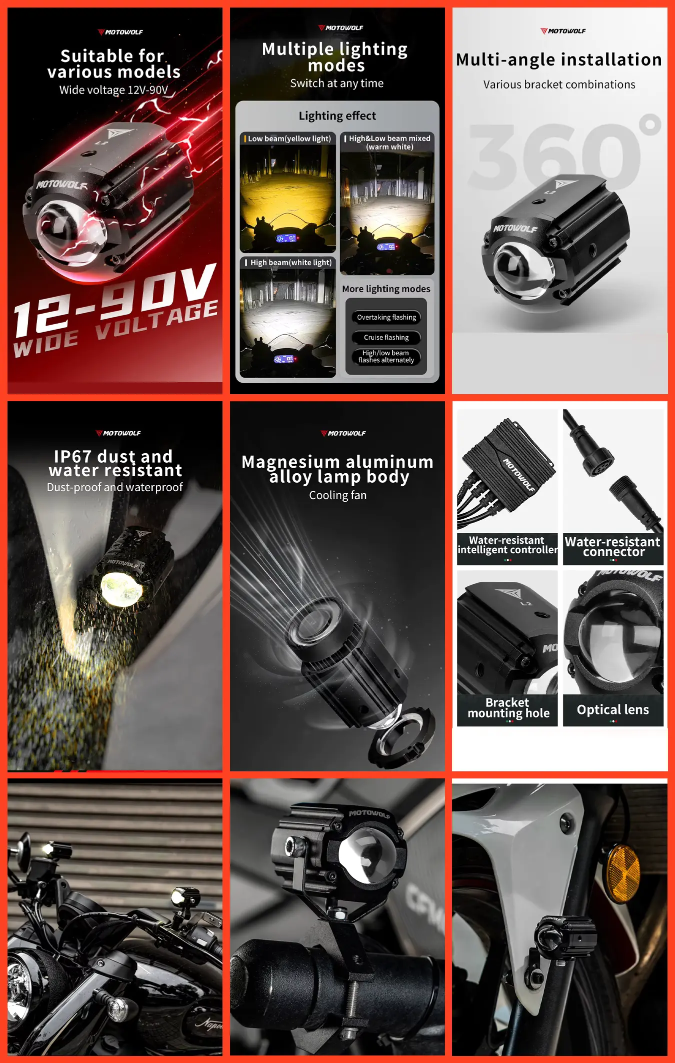 Motowolf Fog Light – L2 Mini LED Auxiliary Spotlight 8 motowolf motorcycle fog light size dimensions