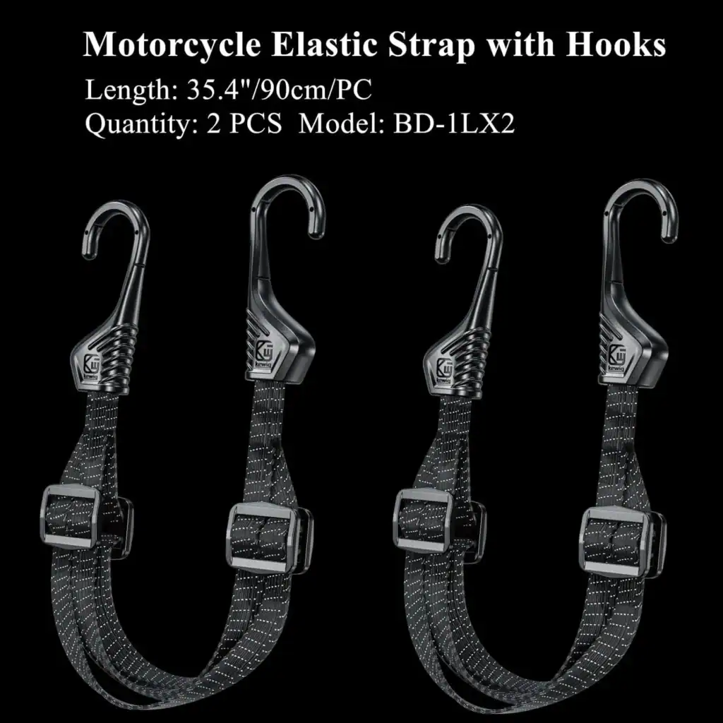 Kewig Adjustable Reflective Motorcycle Luggage Rope - Motorcycle Bungee Cord 6 Close-up of the heavy-duty plastic-coated steel hooks on the Motorcycle Luggage Rope