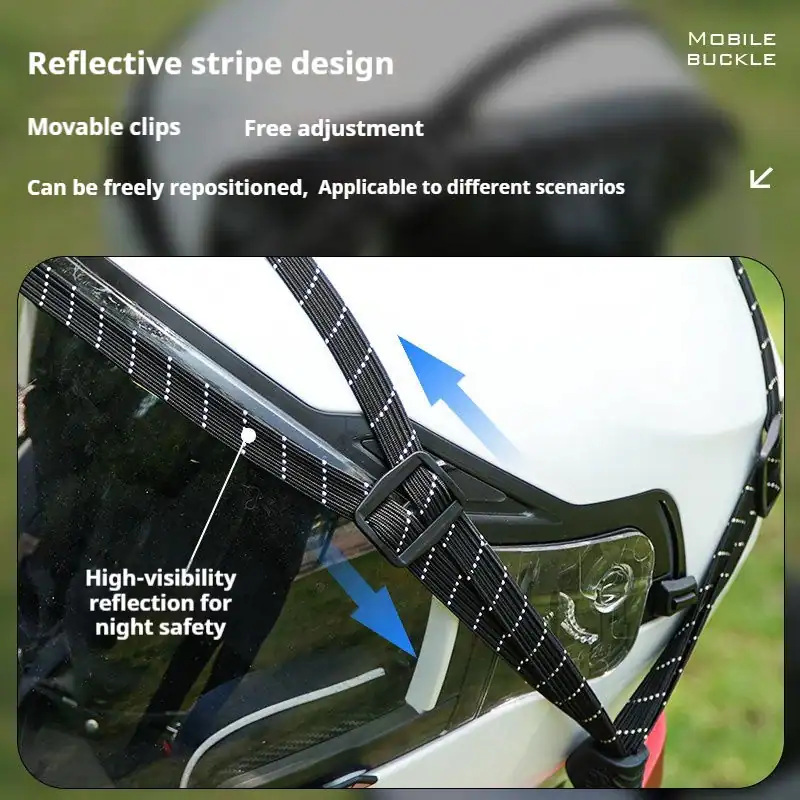 Kewig Adjustable Reflective Motorcycle Luggage Rope - Motorcycle Bungee Cord 4 Infographic diagram detailing the resting length, maximum stretched length, and hook width of the Motorcycle Luggage Rope