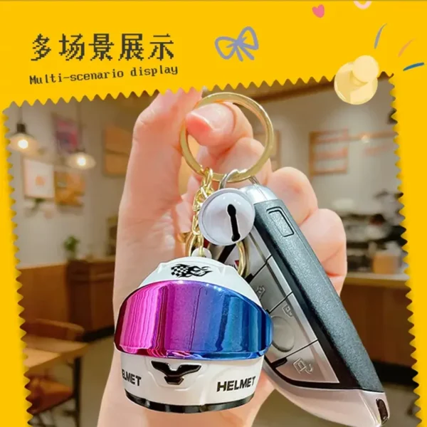 Helmet Key Ring – Creative Motorcycle Helmet Keychain with LED Light 3 Helmet Key Ring Movable Visor Feature