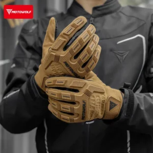 Close-up of the impact-resistant knuckle guard and airflow mesh on the Motowolf GM10 Riding Gloves