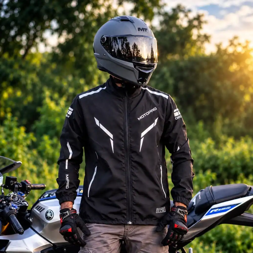 MotoPro Windbreaker – Iridescent Reflective Motorcycle Windbreaker 2 Official sizing guide for the MotoPro Windbreaker showing measurements for Medium, Large, XL, and XXL