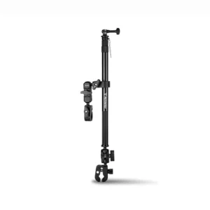 Black aluminum Motowolf Motorcycle Camera Mount Full Set MDL3531B holding an action camera on a motorcycle handlebar